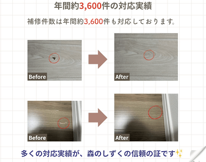 森のしずくの補修件数